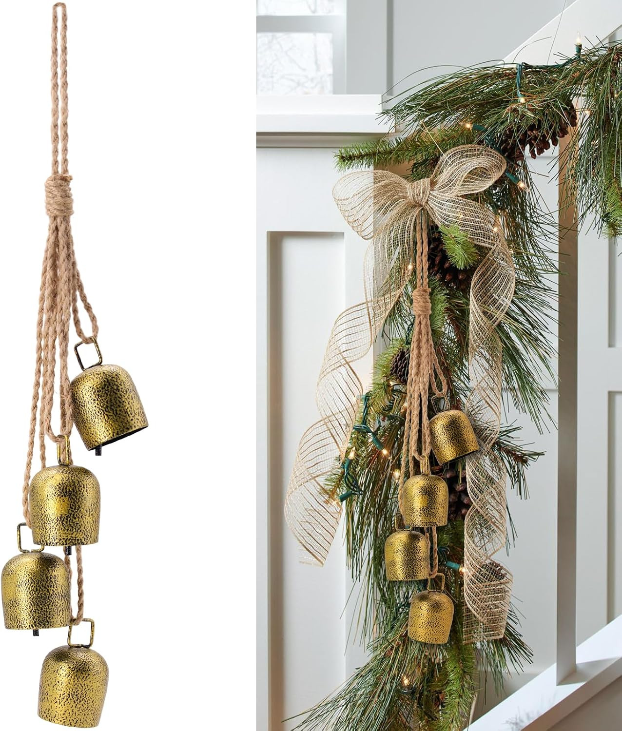 Christmas Bells for Decoration, Gold Metal Vintage Cow Bells | Amazon (US)