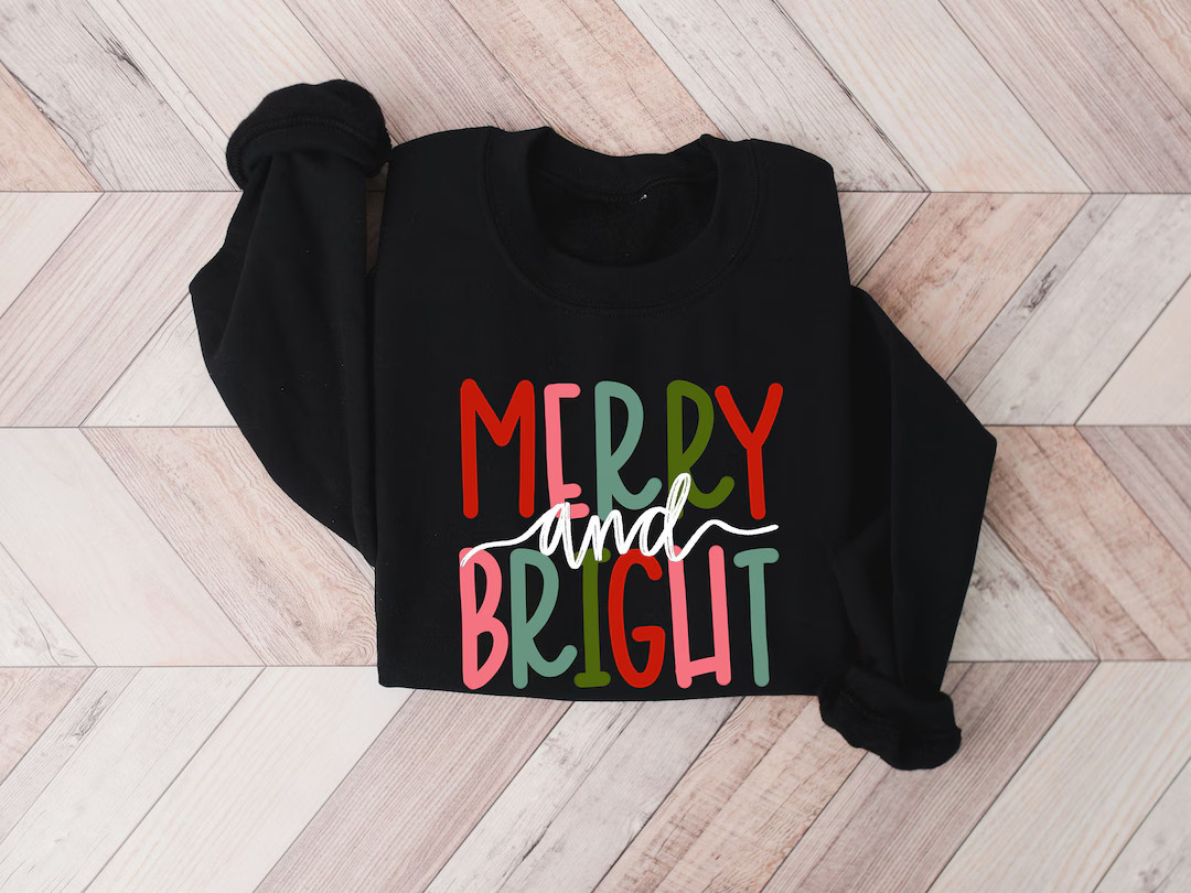 Merry and Bright Sweatshirt Christmas Sweatshirt Family - Etsy | Etsy (US)