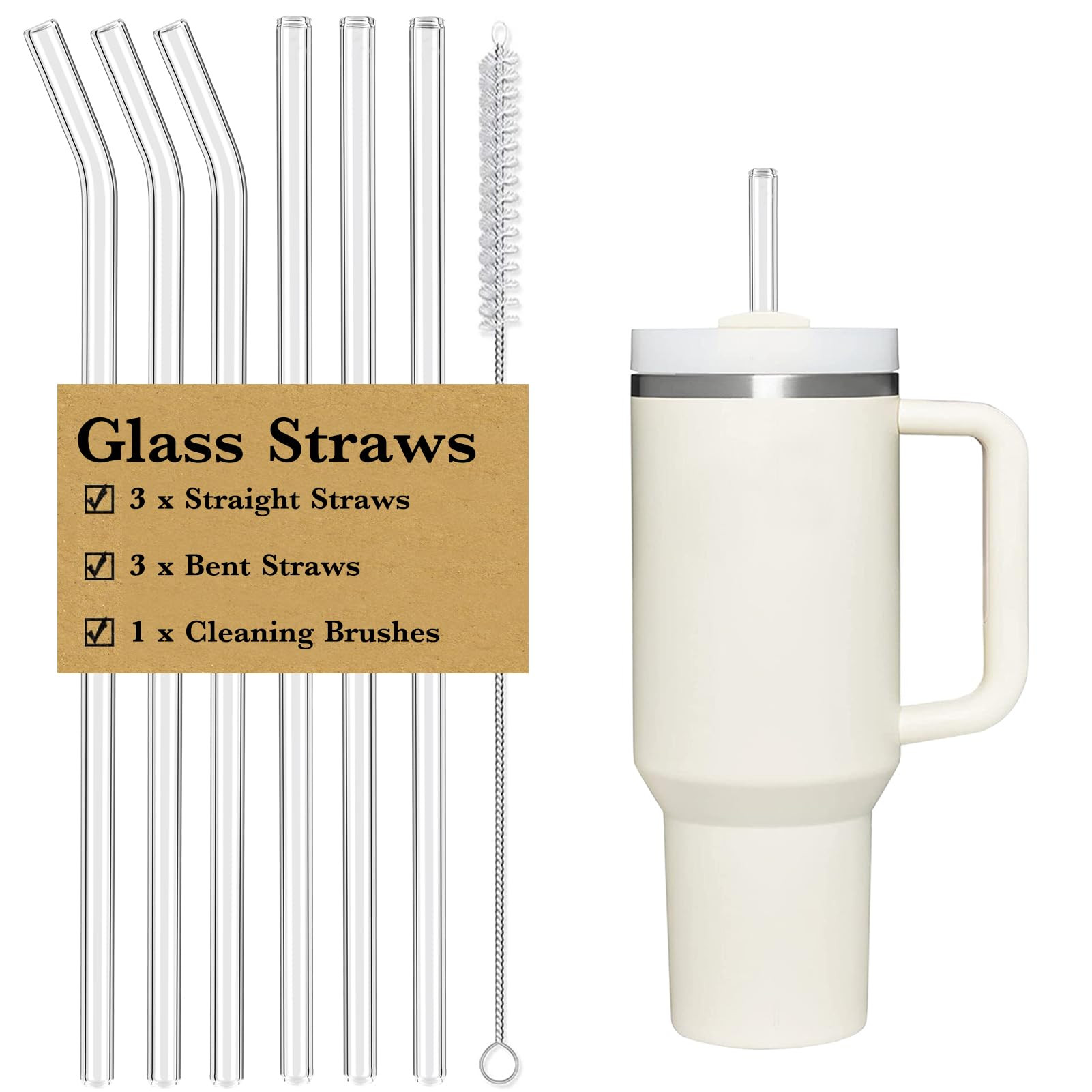 6 PCS Clear Glass Reusable Straws for Stanley 40 oz 30 oz Cup Tumbler, Shatter Proof, 6 Pack with... | Amazon (US)