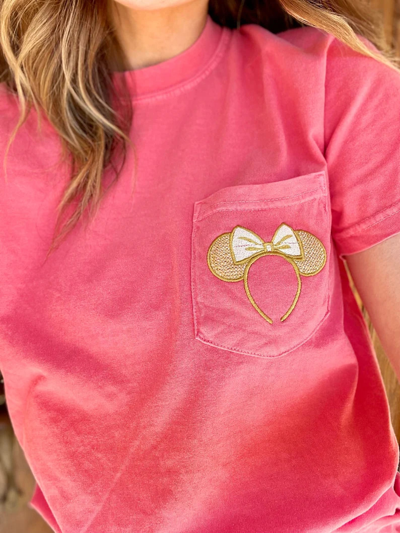 Minnie Mouse Ears Disney Short Sleeve T-shirt, Cinderella Disney Ears Comfort Colors Tee, Pocket ... | Etsy (US)