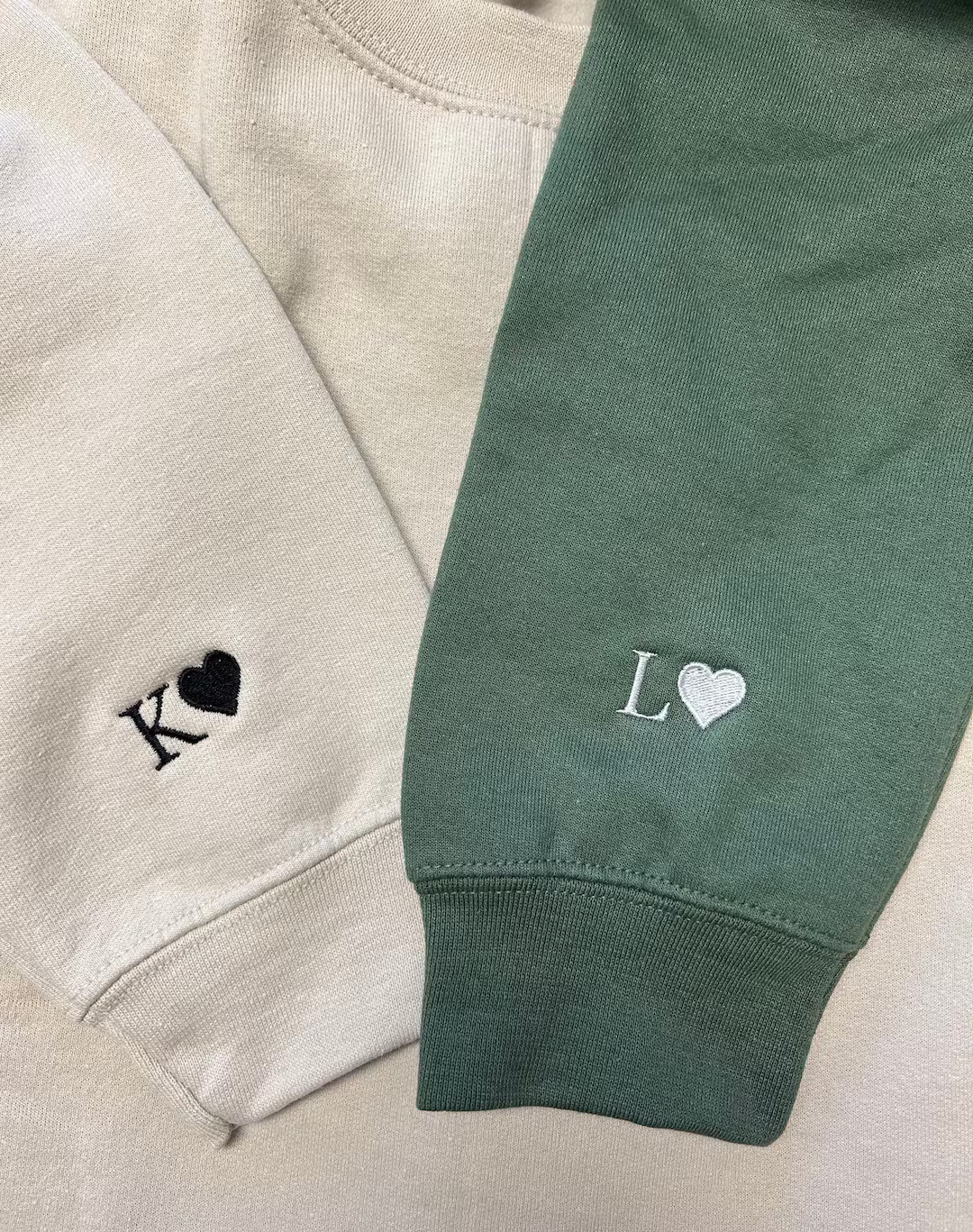 Custom Embroidered Initial Heart Sweatshirt, Initial on Sleeve, Couple Shirt, Anniversary, Couple... | Etsy (US)