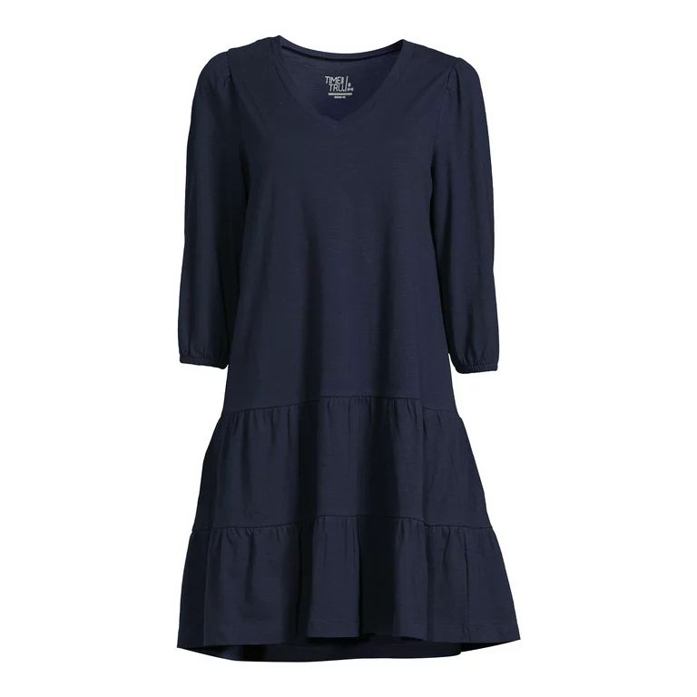 Time and Tru Women's V-Neck Tiered Knit Dress, Sizes XS- XXXL | Walmart (US)