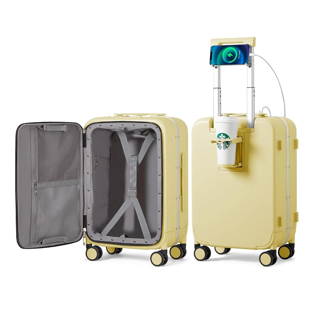 mixi Carry On Luggage with Cup Phone Holder and Charger Hard Shell Suitcases with Spinner Wheels,... | Amazon (US)