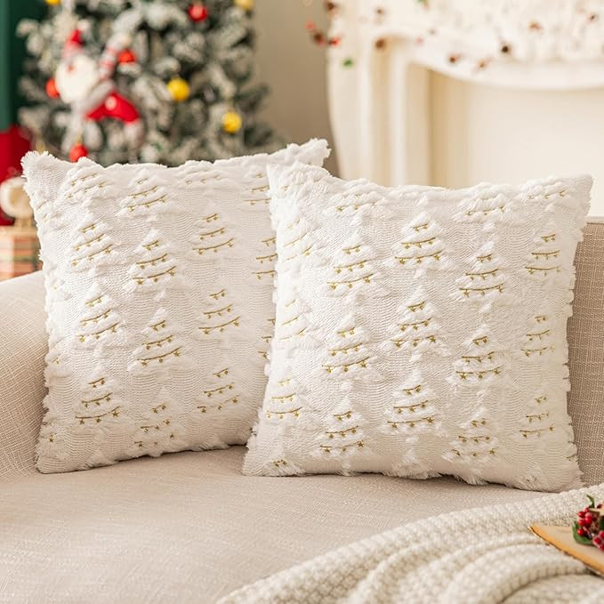 White 20"x20" Christmas Tree Throw Pillow Covers with Light Strip Shaped for Farmhouse Home Faux ... | Amazon (US)