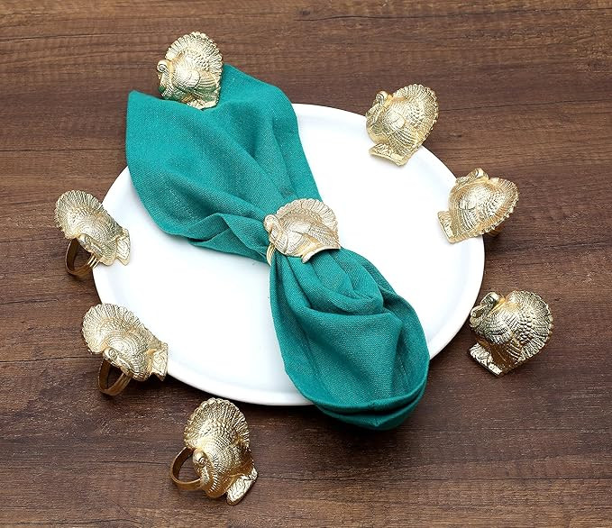Alpha Living Home Turkey Bird Gold Napkin Ring Set of -12 for Dinner Parties, Weddings Receptions, F | Amazon (US)