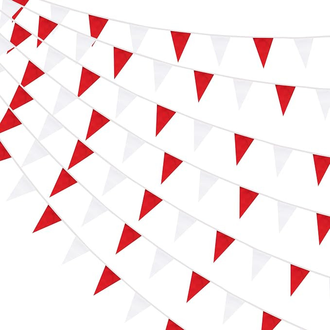 100 Feet Red & White Pennant Banner Flags String Hanging Red & White DIY Triangle Bunting Flags,P... | Amazon (US)
