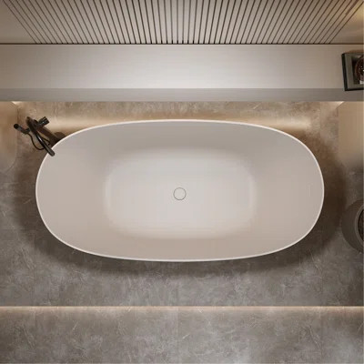 Freestanding Bathtub Resin Stone Soaking Bathtub Solid Surface Modern Tubs With Overflow And Pop-Up Drain | Wayfair North America
