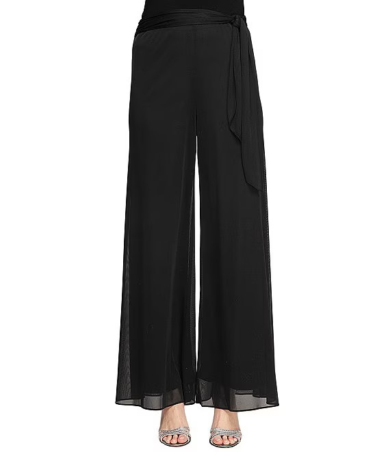 Alex Evenings Tie Waist Wide Leg Mid Rise Flowy Mesh Pants | Dillard's | Dillard's