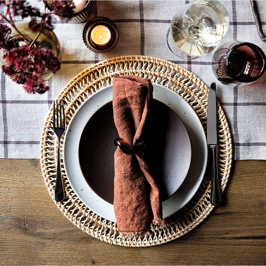 Washed Spice Orange Linen Napkin with Fringe Trim, Set of 4 + Reviews | Crate & Barrel | Crate & Barrel