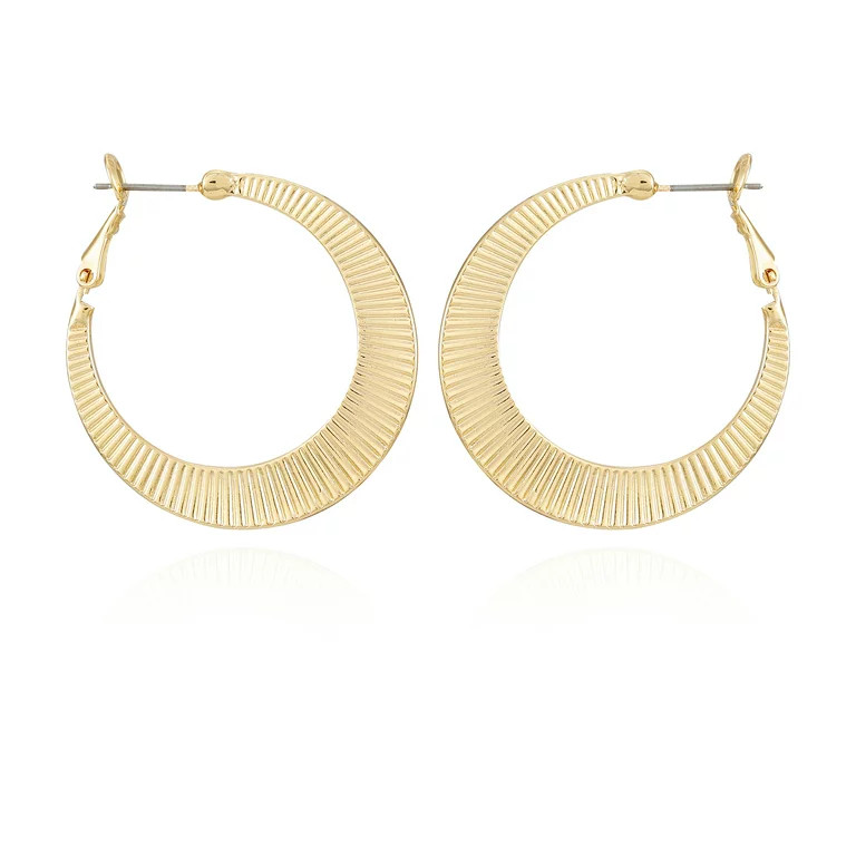Time and Tru Women'sModern Textured Gold Tone Large Clutchless Hoops | Walmart (US)