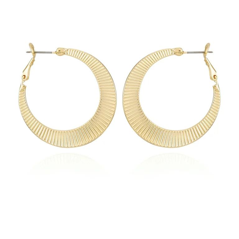 Time and Tru Women'sModern Textured Gold Tone Large Clutchless Hoops | Walmart (US)