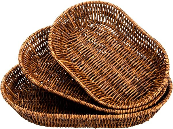 Set of 3 Wicker Baskets, Bread Baskets Sets, Tabletop Food Serving Baskets Trays, Handwoven Stora... | Amazon (US)
