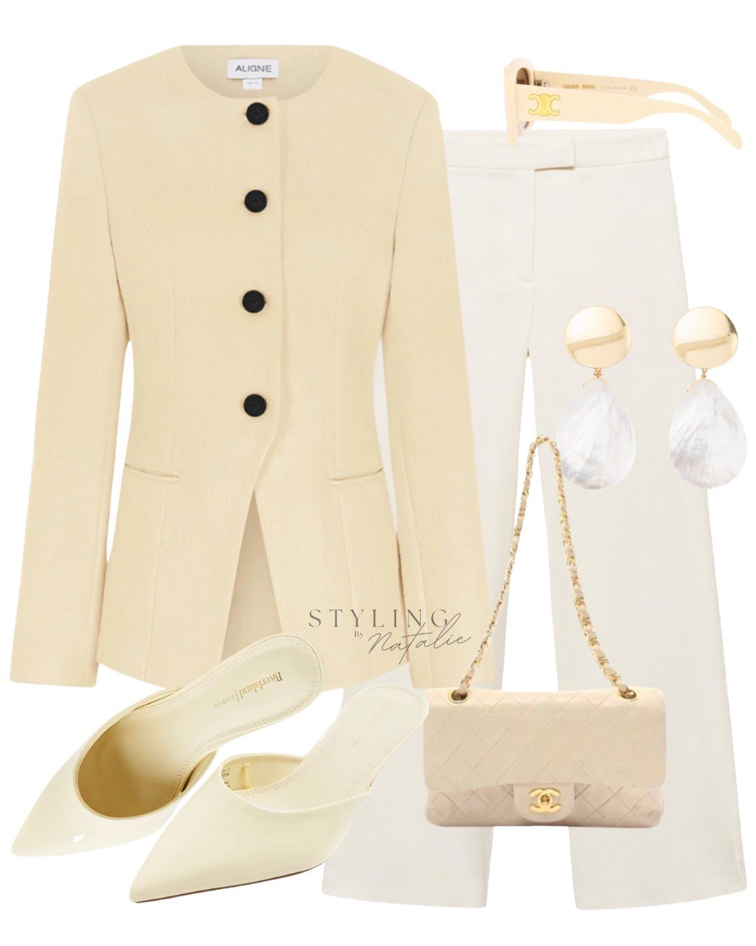 Easter bank holiday outfit, pale Yellow top, tailored trousers, yellow mules, Chanel bag and pearl earrings.Going out outfit, casual chic, classy style, butter yellow, buttermilk.

#LTKuk #LTKspring #LTKstyletip