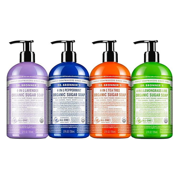 Dr. Bronner's - Organic Sugar Soap (12 oz Variety Pack) Lavender, Peppermint, Tea Tree, & Lemongr... | Amazon (US)
