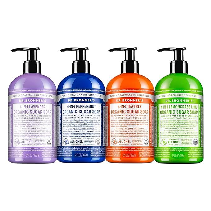 Dr. Bronner's - Organic Sugar Soap (12 oz Variety Pack) Lavender, Peppermint, Tea Tree, & Lemongr... | Amazon (US)