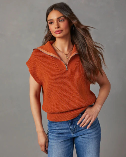 Valensi Half Zip Sleeveless Sweater - Rust | VICI