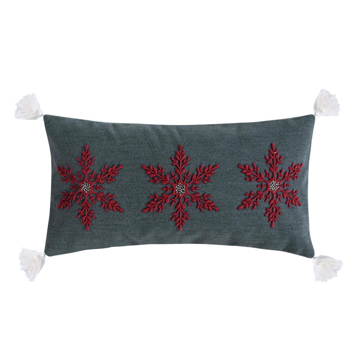 Sleigh Bells Grey Embroidered Snowflake Pillow | Levtex Home