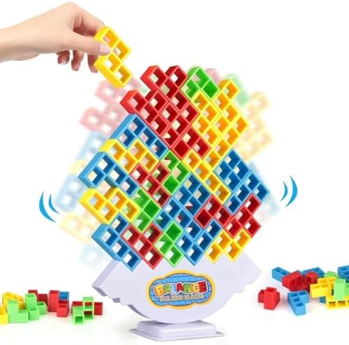 64 Pcs Stacking Tower Game with 22 Cards, Giant Tumble Balance Game for Family, Ideal Gifts for G... | Amazon (US)