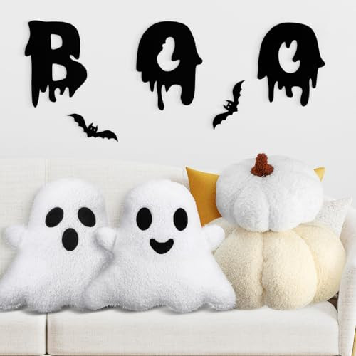 Beeveer 4 Pcs Halloween Throw Pillows Halloween Spooky Ghost Pumpkin Halloween Pillows Plush Soft Stuffed Double Sided Cute Ghost Shaped Decorative Pillow Cushion for Halloween Party Home Decor Gift | Amazon (US)