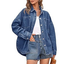 PLNOTME Women's Oversized Denim Jacket Long Sleeve Vintage Button Down Boyfriend Jean Jacket | Amazon (US)