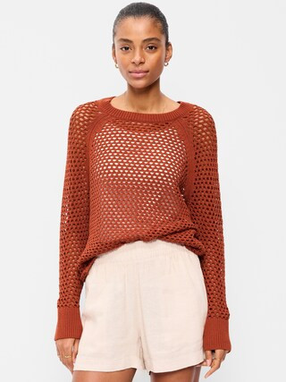 Seaside Cotton Open-Knit Raglan Sweater | Old Navy (US)