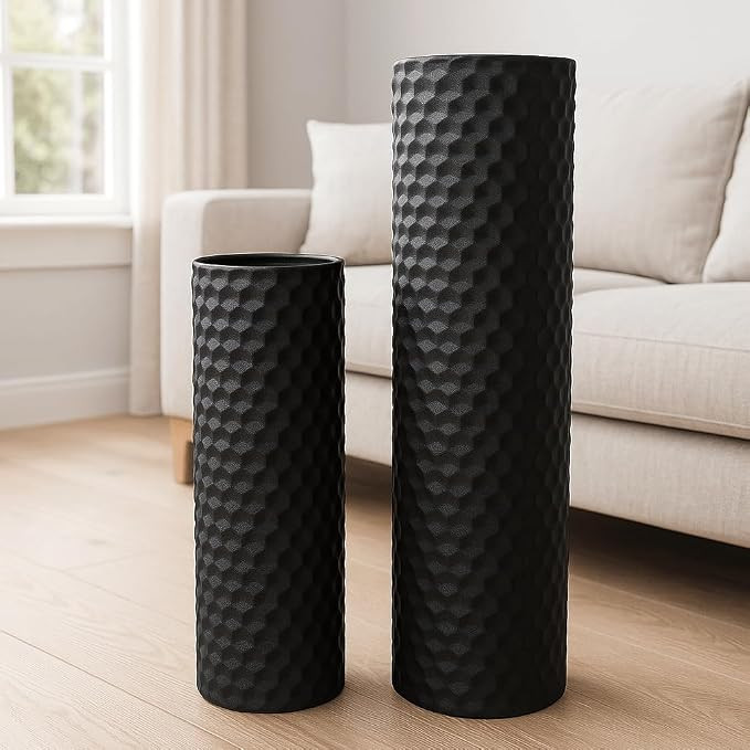 Leewadee Black Tall Floor Vase, Set of 2 Decorative 24/19″ Large Black Vases from Metal for Hom... | Amazon (US)