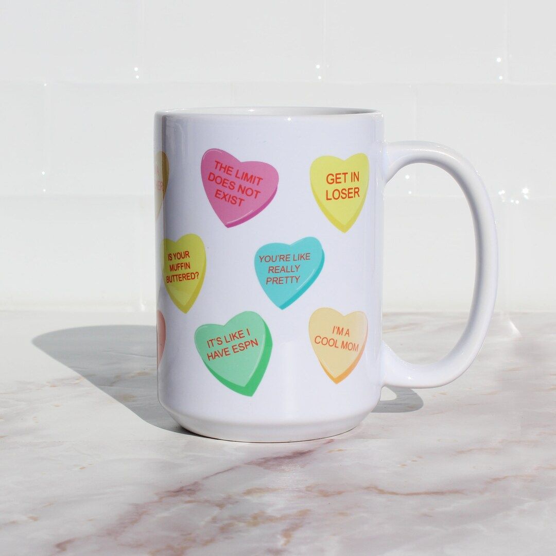 Mean Girls Conversation Hearts Mug Mean Girls Valentine's Day Mug Mean Girls Mug 15oz Ceramic Mug... | Etsy (US)