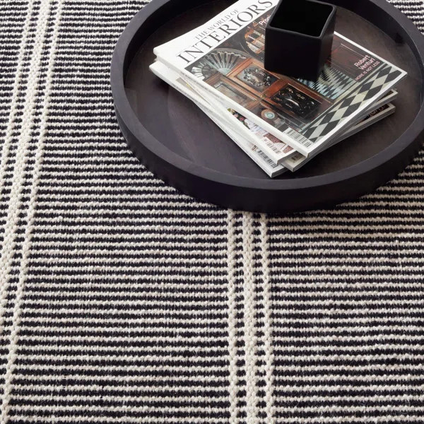 Malta Black/Ivory Handwoven Wool Rug | Birch Lane