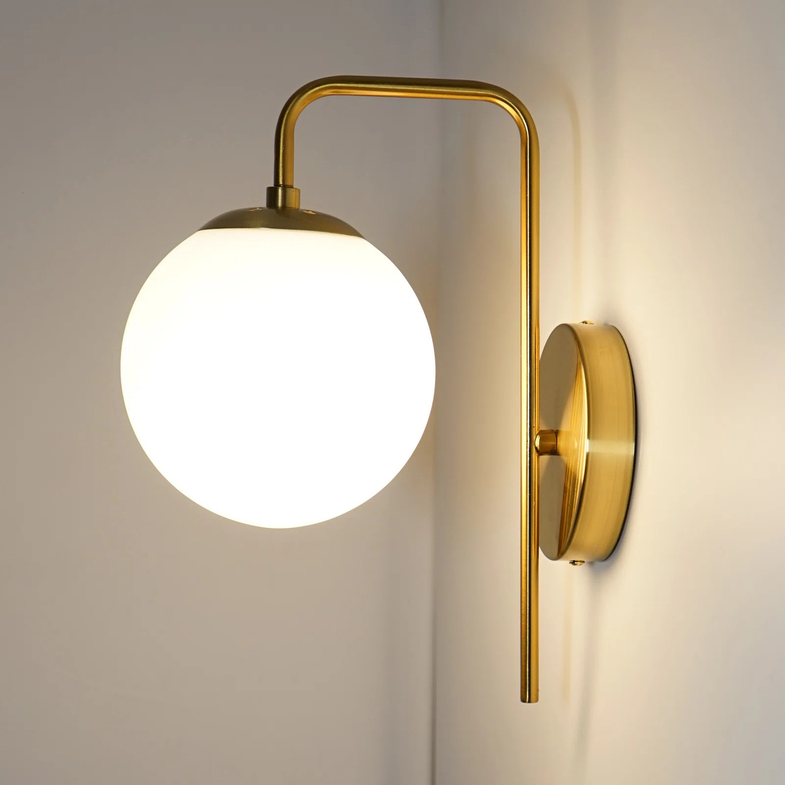 Mercer41 Darienne 1 Light Armed Wall Sconce -Gold White Glass Globe Wall Light & Reviews | Wayfai... | Wayfair North America