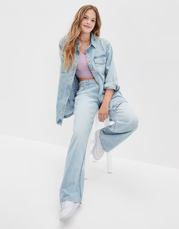 AE Oversized Denim Button-Up Shirt | American Eagle Outfitters (US & CA)
