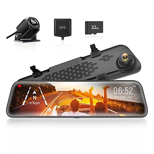 WOLFBOX 12“ Mirror Dash Cam Backup Camera,1296P Full HD Smart Rearview Mirror for Cars & Trucks, 108 | Amazon (US)