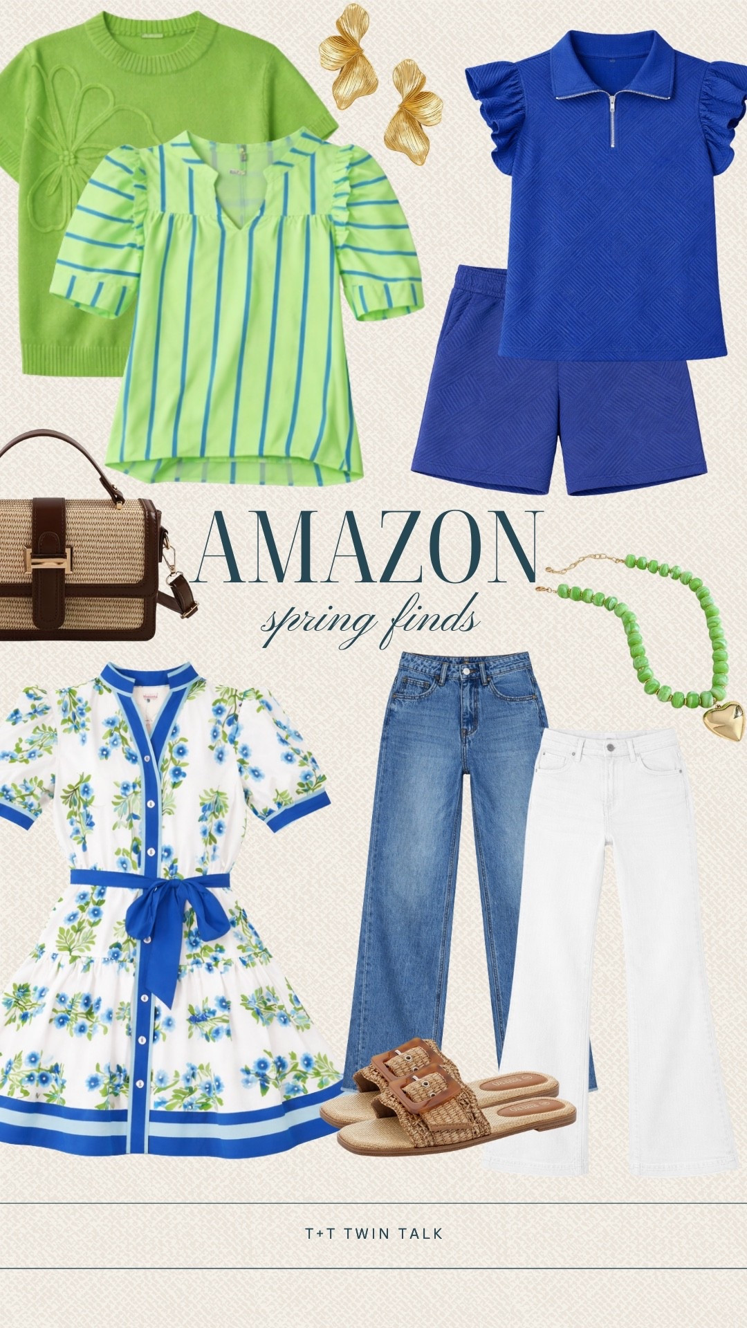 Amazon spring finds we are loving right now. The mix of bright greens and bold blues makes every outfit feel fun and fresh. Paired with easy denim and woven accessories for a look that feels put together but still effortless.

#LTKMidsize #LTKSeasonal #LTKOver40