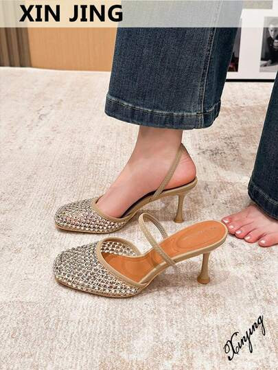 Xin Jing Shoes Autunno/Inverno 2025 Donne Casual Sexy Moda Tacco Medio Tondo Strass Décolleté, ... | SHEIN