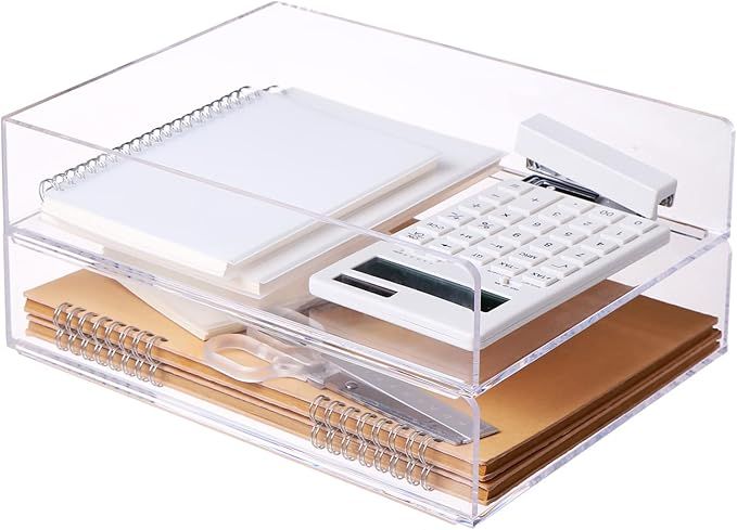 Desk Organizer, Office Organization and Accessories, Stackable Clear Acrylic File Paper Tray-Lett... | Amazon (US)