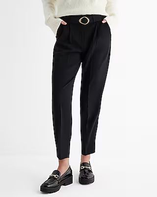 High Waisted Pleated Belted Straight Ankle Pant | Express