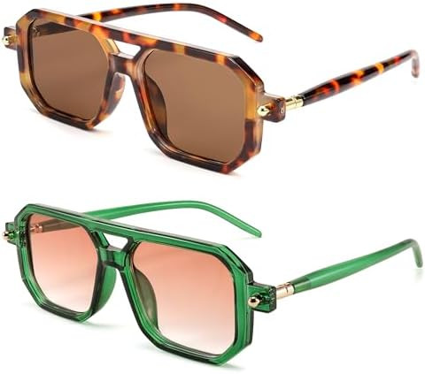 FEISEDY Vintage Square 70s Flat Aviator Sunglasses Women Men Classic Retro Stylish Frame UV400 Su... | Amazon (US)