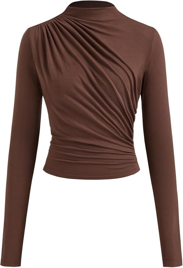 CIDER Mock Neck Tops for Women Trendy Ruched Long Sleeve Shirts Solid Basic Tee Slim Fit Fall Top... | Amazon (US)