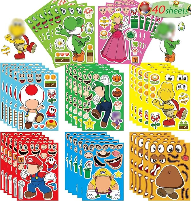 EHQEHQ 40 Pieces Make-a-face Stickers Pack, Super Bros Make Your Own Stickers, Mixed & Matched wi... | Amazon (US)
