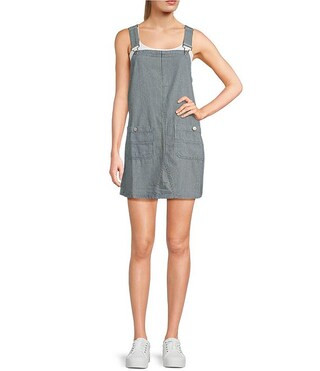 Striped Denim Overall Mini Dress | Dillard's