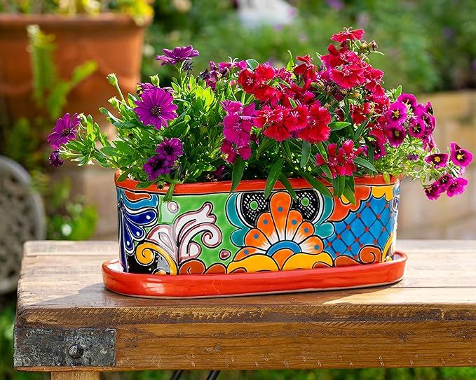 Enchanted Talavera Mexican Talavera Ceramic Oval Flower Planter Pot Succulent Pot Window Box Hand... | Amazon (US)