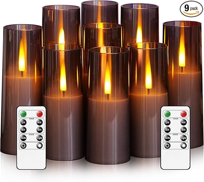 Flameless LED Candles, Upgraded Realistic 9 Pcs Flickering Flame Pillar Candles, Battery Operated... | Amazon (US)