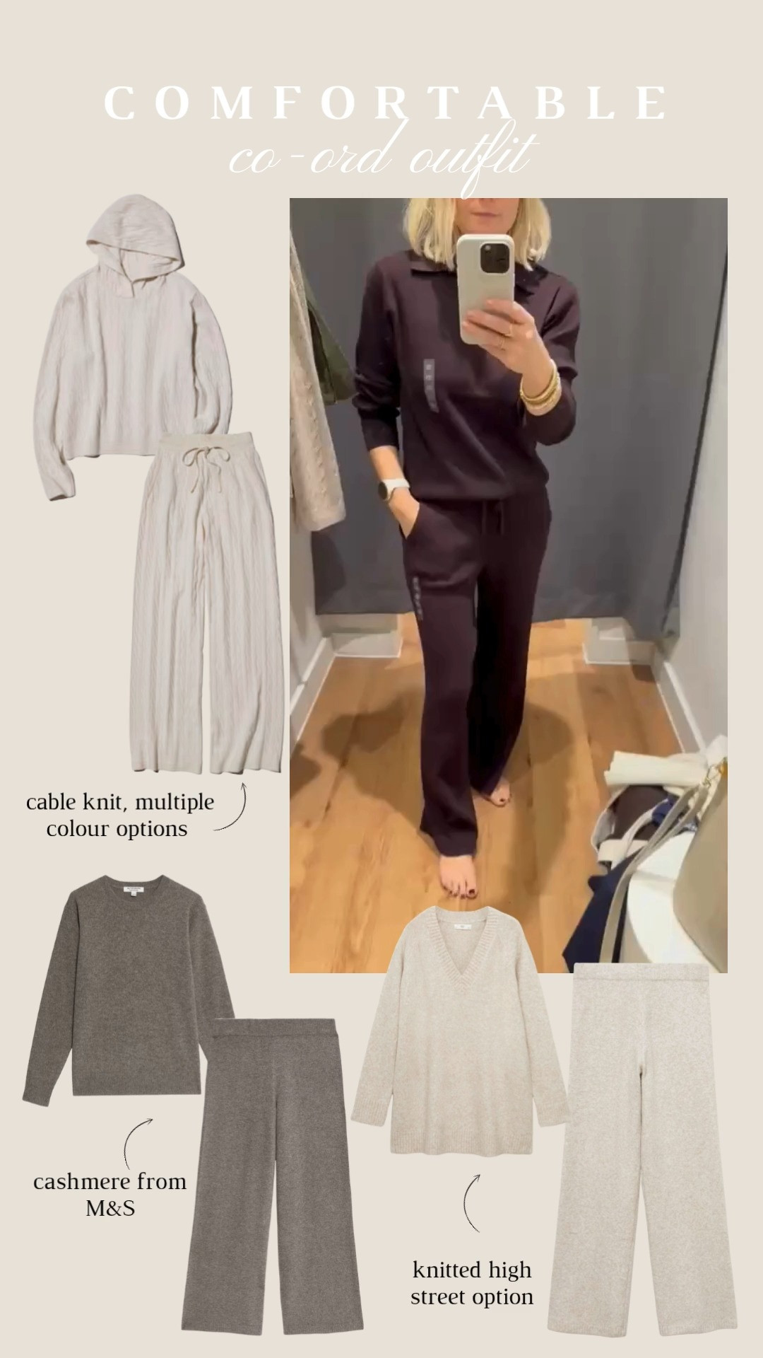 The Uniqlo set comes with different trouser length options! 
Comfortable co-ord options, casual outfit, high street, comfy style, cable knit, matching set, casual style, Mango, Uniqlo, Marks & Spencer
 

 

#LTKautumn #LTKstyletip #LTKuk