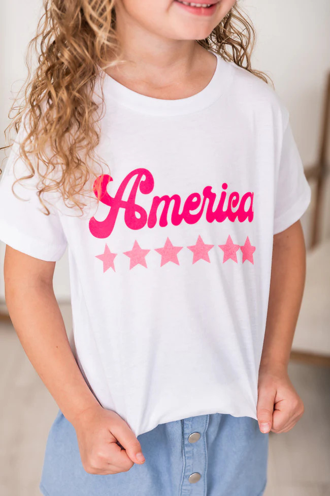 America Stars Pink Kids White Graphic Tee | Pink Lily