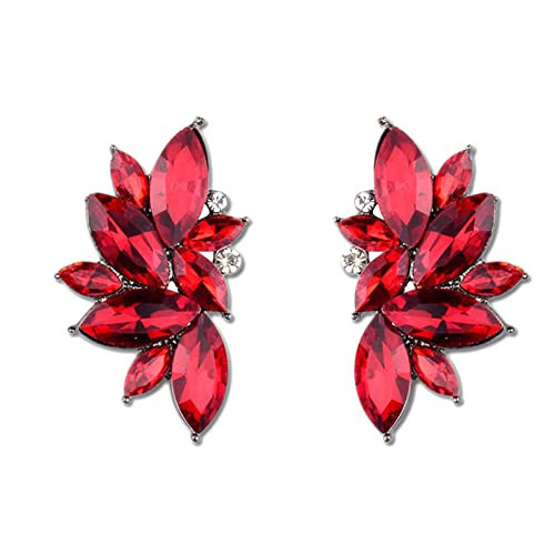 Red Earrings for Women Wedding Rhinestone Earring Prom Dress Jewerly Fashion Bling Crystal Cluster Drop Dangle Earrings (F-Red) | Amazon (US)