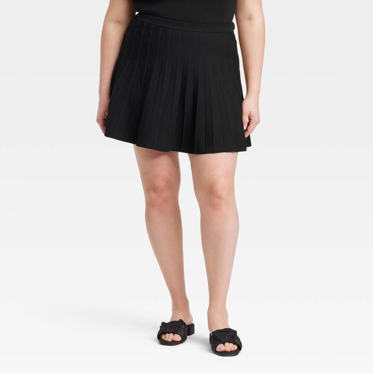 Women's Pleated Mini Sweater Skirt - A New Day™ Black 3X: Scalloped Hem, Plus Size | Target