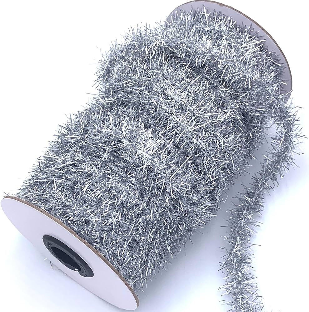 50 Yards Silver Metallic Tinsel Christmas Garland Tinsel Bibbon for Christmas Tree,Wedding Birthd... | Amazon (US)