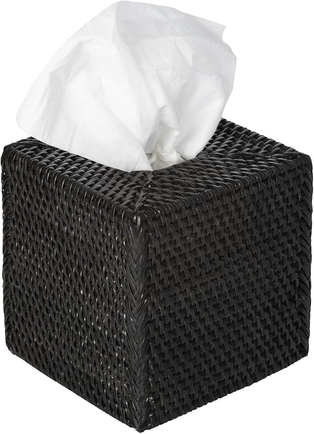 Loma Square Rattan Tissue Box Cover (Solid Black) | Amazon (US)