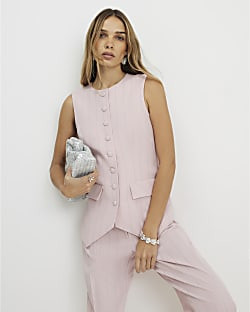 Pink Sleeveless Striped Longline Waistcoat | River Island UK & IE