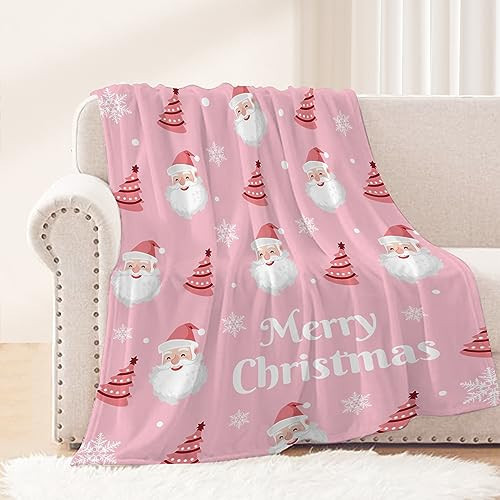 Neatee Living Christmas Decorative Throw Blanket Cute Pink Santa Claus Blanket Xmas Winter Holiday Blanket for Couch Sofa Bed Lap Soft Lightweight Fuzzy Plush Fleece Blankets and Throws 50x60 | Amazon (US)