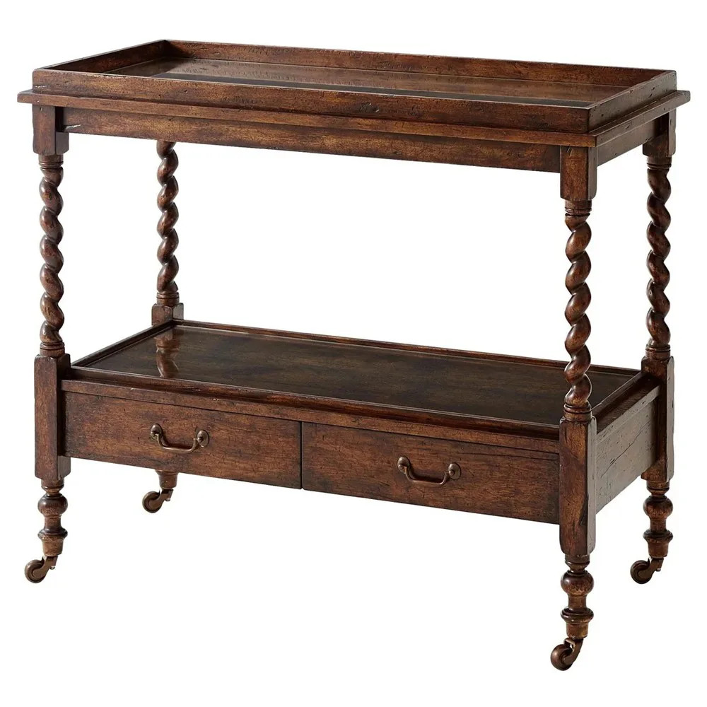 Paige Updated Traditional Brown Mahogany Wood Bar Cart | Kathy Kuo Home